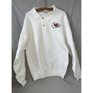 Kansas City Chiefs Vintage Polo Pullover Long Sleeve Sweatshirt White Patch Sz L